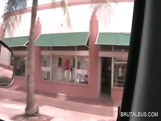 Hot blondie talks a dude into sex in bus