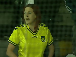 Brondby soccer fan flashes nice boobs in public