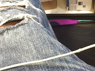 Dick buldge at work head coming out of my ripped jeans