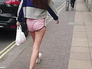 Candid Little Arse Teen - Tiny Shorts Smooth Legs - VPL
