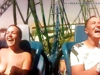 Hot teen can't keep her tits in on rollercoaster