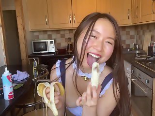 Good morning have your cute asian girlfriend for breakfast in kitchen POV
