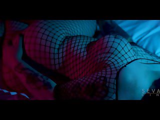 TS Kelly Quell masturbates in a fishnet outfit
