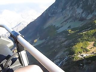 Touching her tits and legs in stockings on cableway