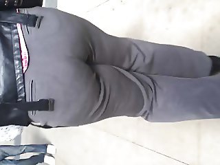 Nice tall booty milf in grey dress pants